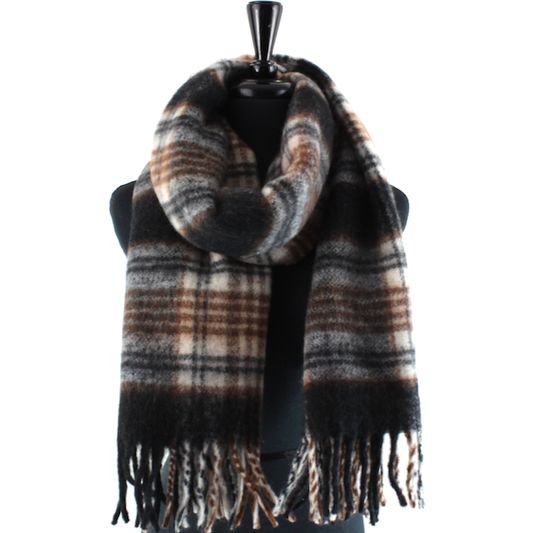 Wide Fuzzy Plaid Scarf by Pretty Persuasions in Black/White