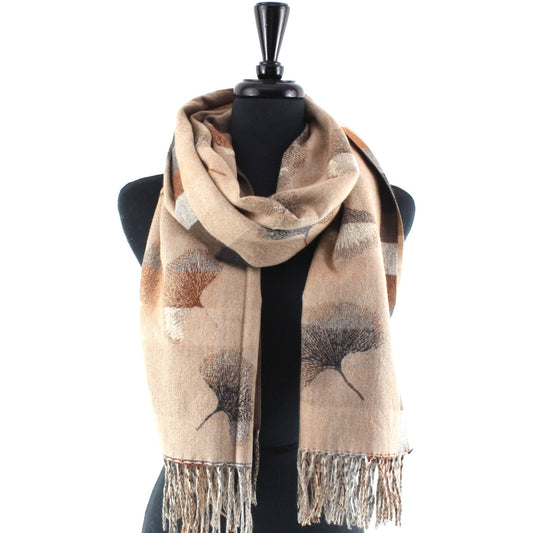 Ginkgo Scarf by Pretty Persuasions in Beige