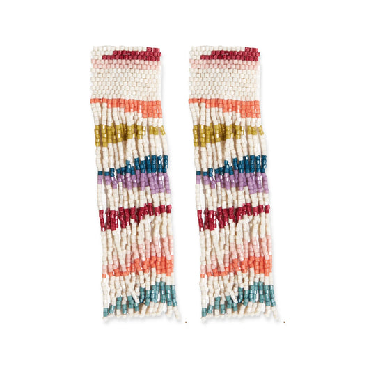 Belle Angled Stripes Beaded Fringe Earrings by Ink+Alloy in Rainbow