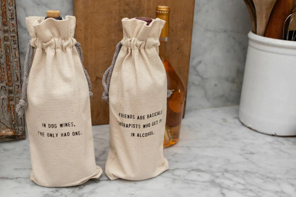 "Friends are therapists who get paid in alcohol." Wine Bag by Sugarboo