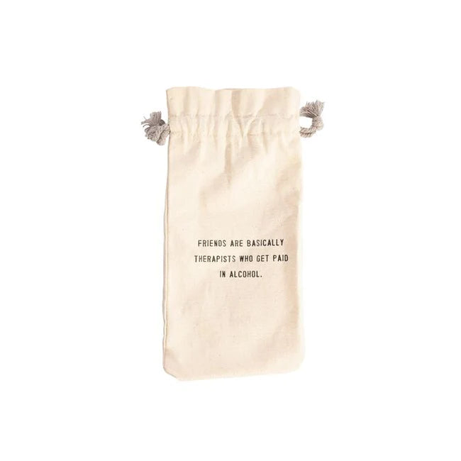 "Friends are therapists who get paid in alcohol." Wine Bag by Sugarboo