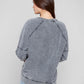 Cold Dye French Terry V-Neck Top by Charlie B in Charcoal