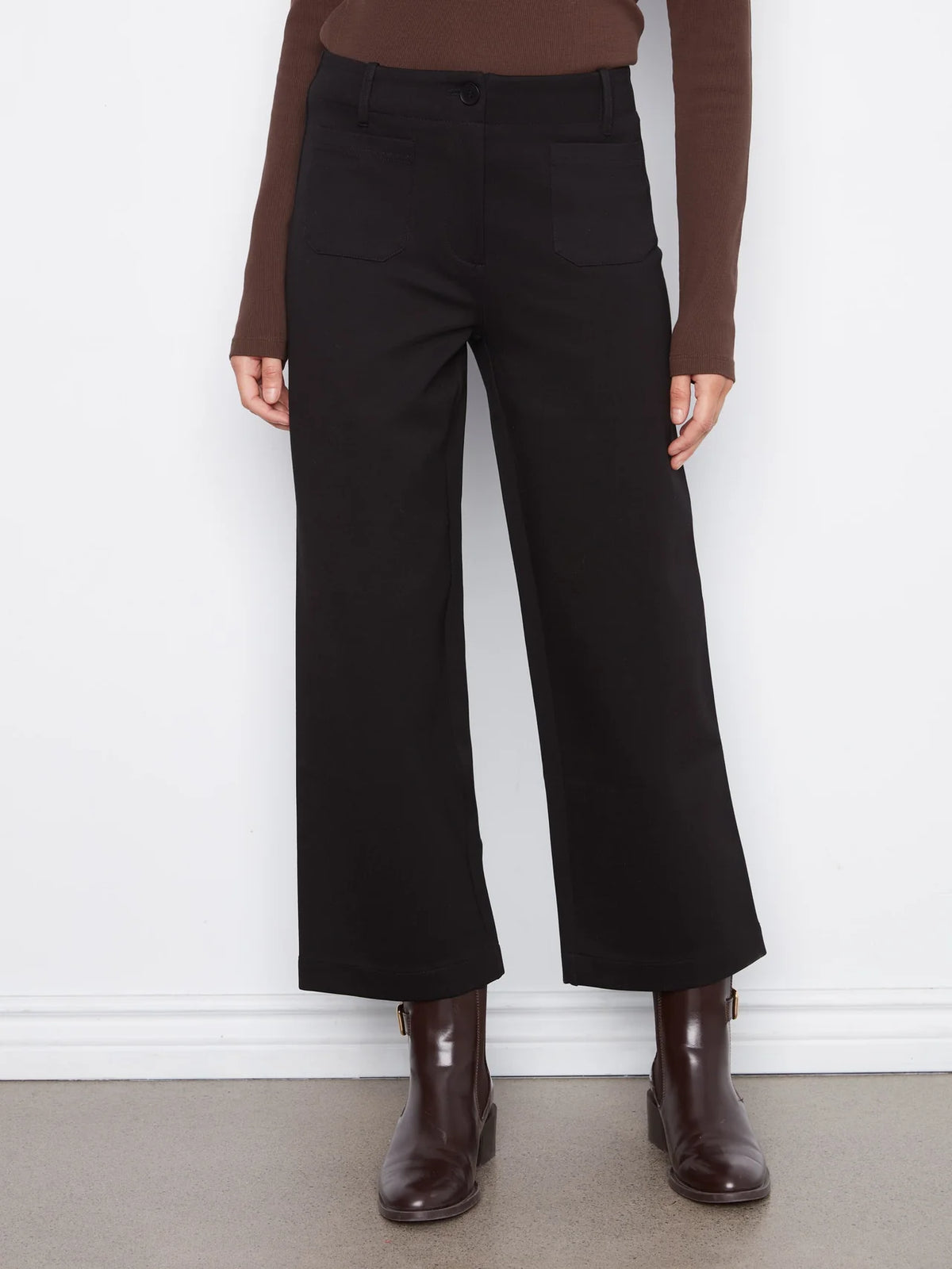 Patch Pocket Wide Leg Ponte Pants by Charlie B in Black