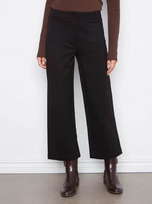Patch Pocket Wide Leg Ponte Pants by Charlie B in Black