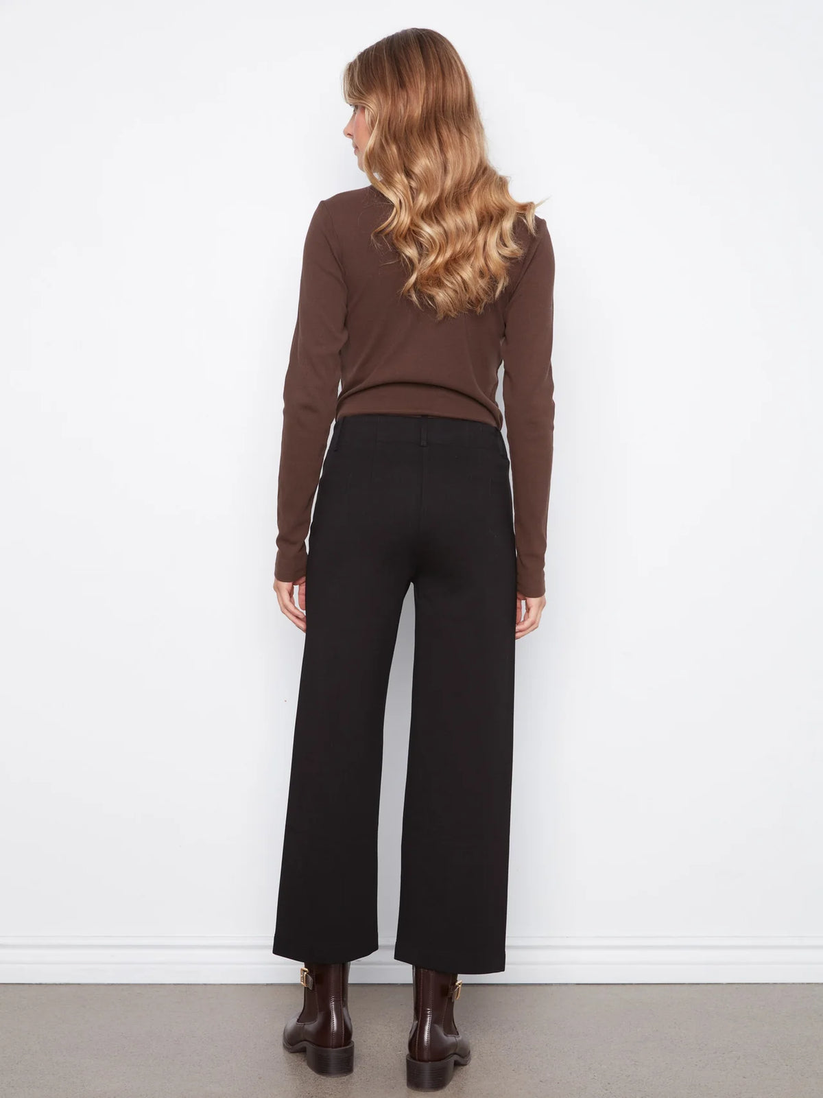 Patch Pocket Wide Leg Ponte Pants by Charlie B in Black