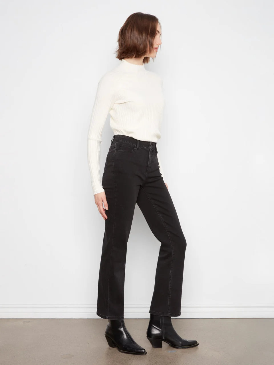 Straight Leg Stretch Denim Pants by Charlie B in Charcoal