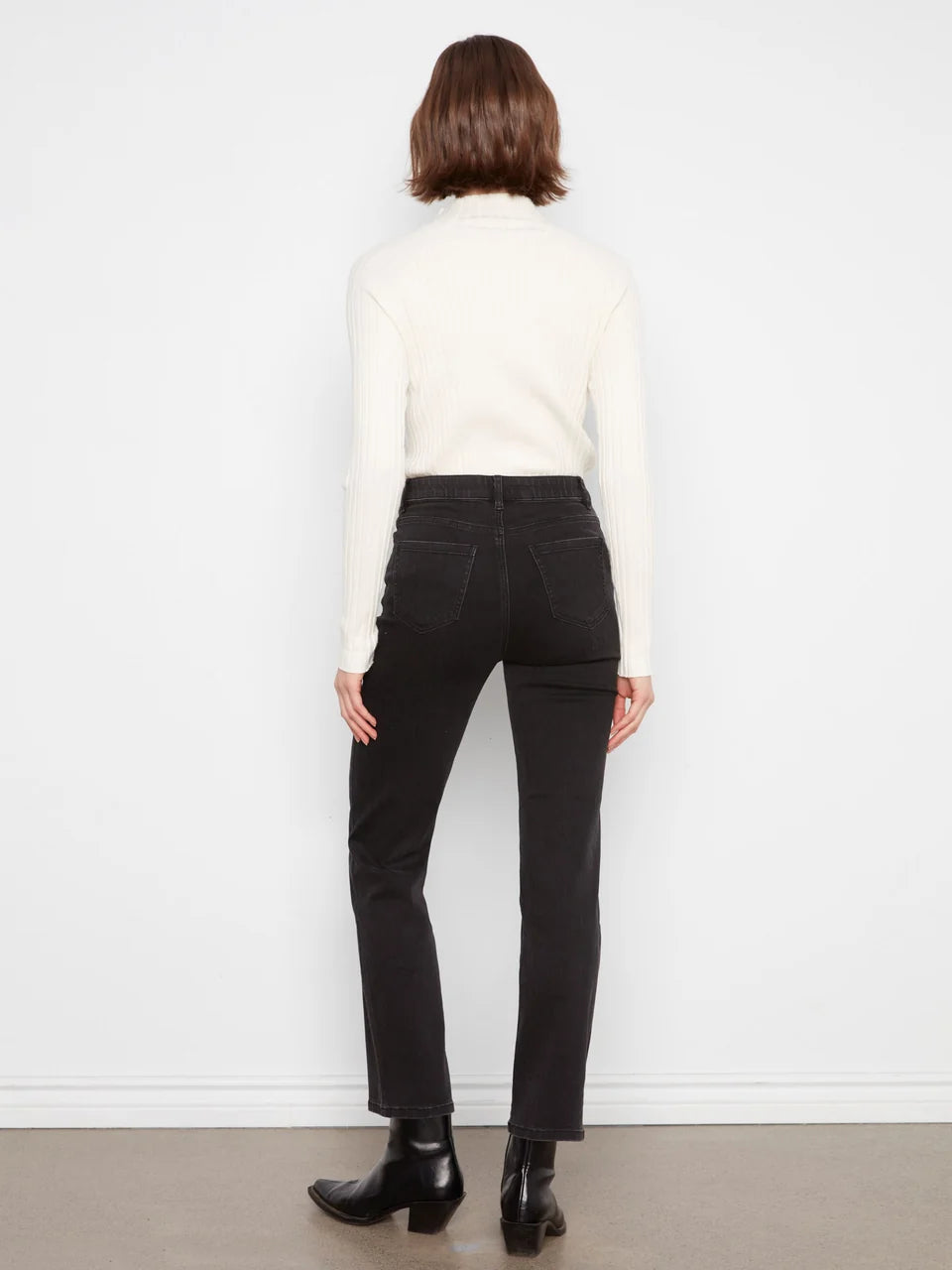Straight Leg Stretch Denim Pants by Charlie B in Charcoal