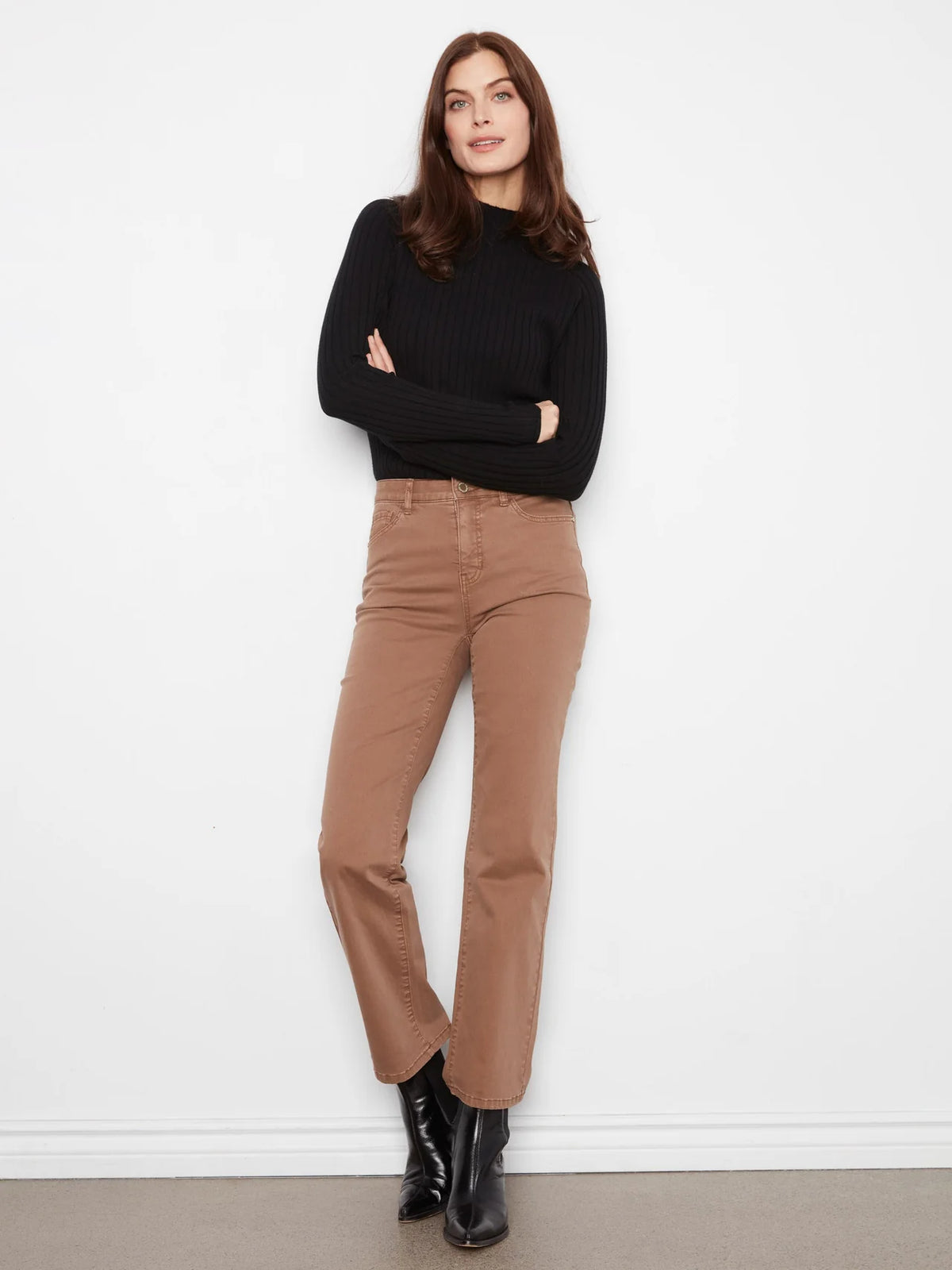 Straight Leg Colored Twill Pants by Charlie B in Truffle