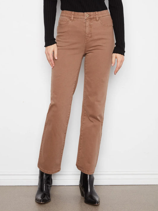 Straight Leg Colored Twill Pants by Charlie B in Truffle