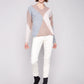 V-Neck Argyle Jacquard Sweater by Charlie B in Sesame