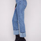 Wide Cuff Straight Leg Stretch Denim Pants by Charlie B in Medium Blue