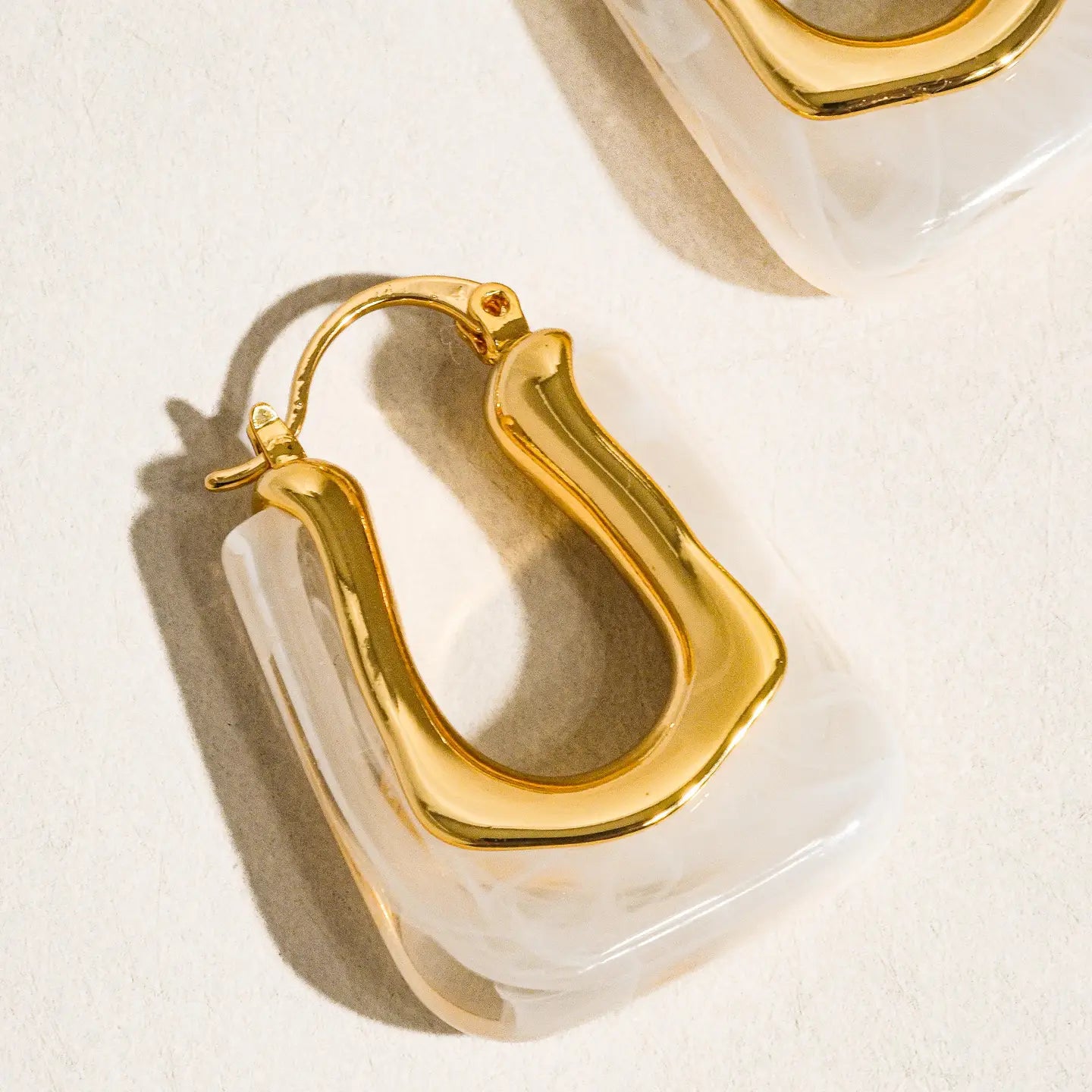 Talia 18K Gold U-Shaped Boho Hoop Earring by Flanerie by MAIQ in White