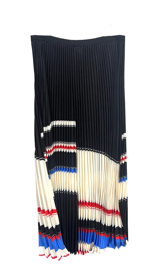 Peggy Stripe Pleated Skirt by Wild Cosmos in Black Mix
