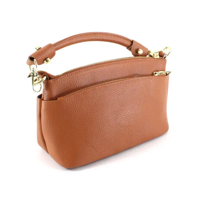 Genuine Leather Crossbody Handbag by Pretty Persuasions in Caramel
