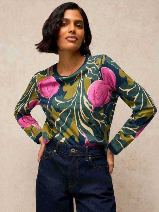 Clara Long Sleeve Tee by White Stuff in Green Print