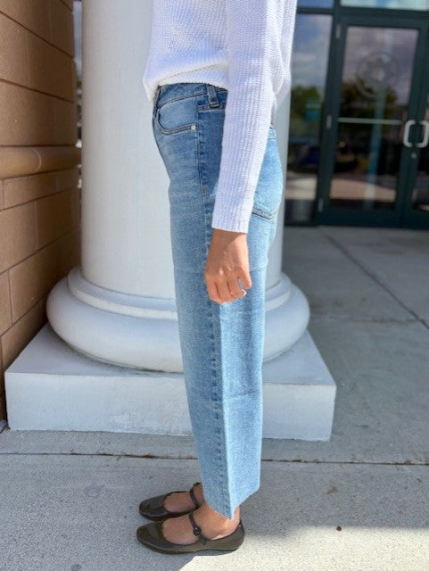 High Rise Crop Wide Leg Jeans by Oat New York in Haydee Light Wash