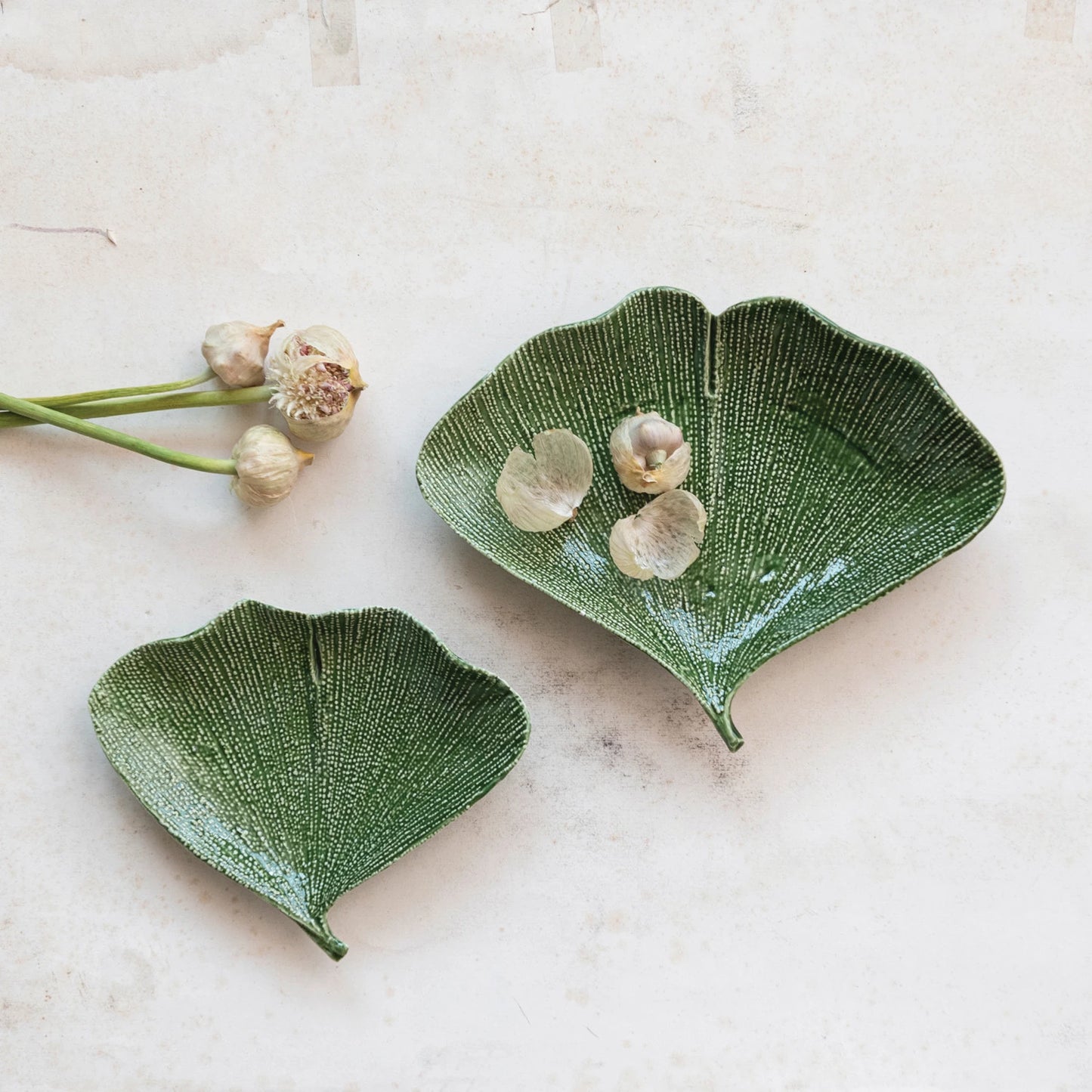 Stoneware Gingko Leafed Plates (Set of 2) by Creative Co-Op