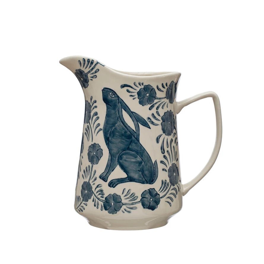 Stoneware Pitcher by Creative Co-Op in Blue/White