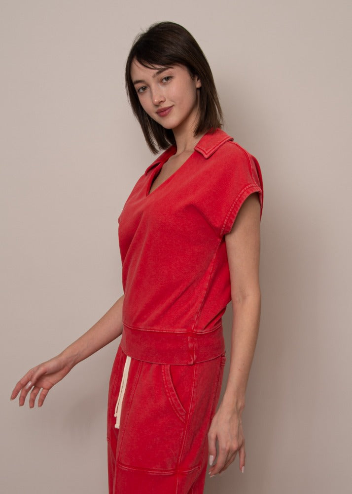 Kate French Terry Sleeveless Top by RD Style in Cherry