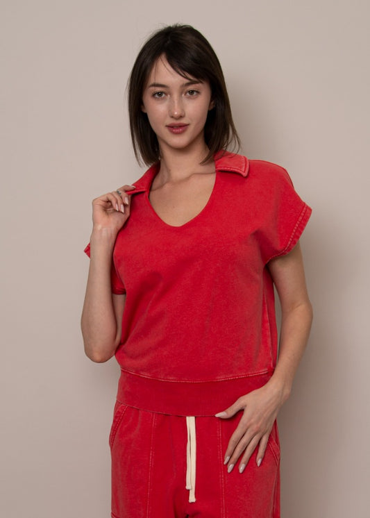 Kate French Terry Sleeveless Top by RD Style in Cherry