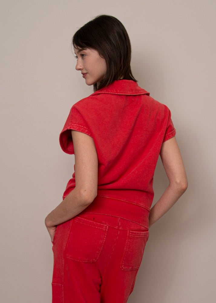 Kate French Terry Sleeveless Top by RD Style in Cherry