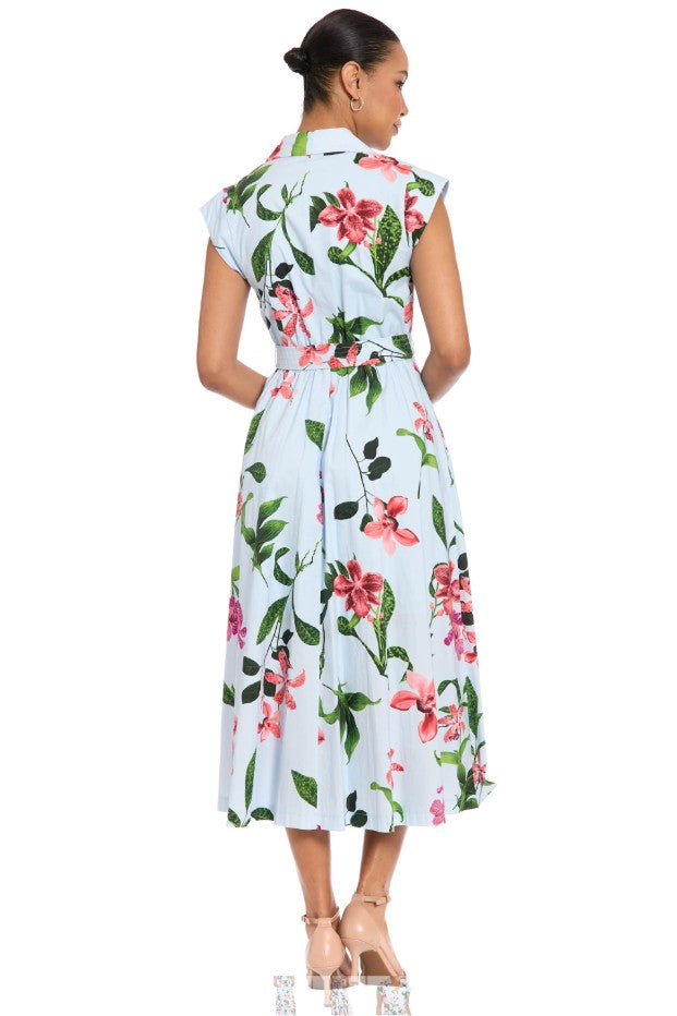 Floral Dress by London Times Fashion in Blue and Coral