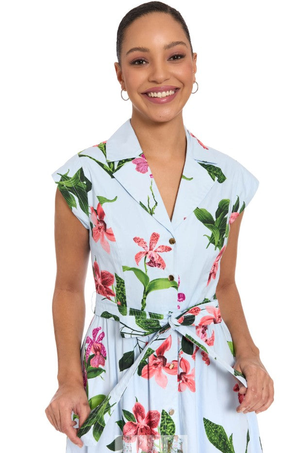 Floral Dress by London Times Fashion in Blue and Coral