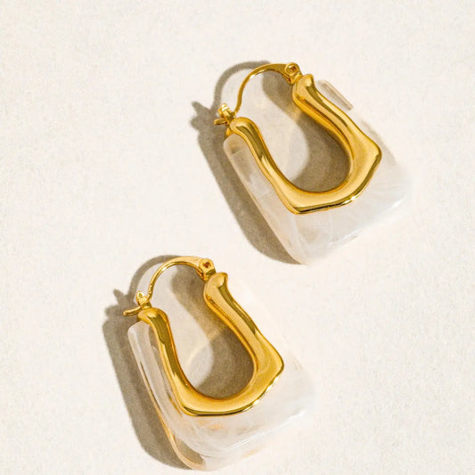 Talia 18K Gold U-Shaped Boho Hoop Earring by Flanerie by MAIQ in White