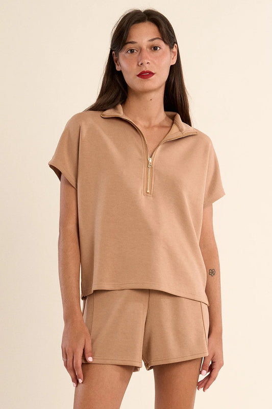 Gala Knitted Sleeveless Sweat by Gabrielle in Camel