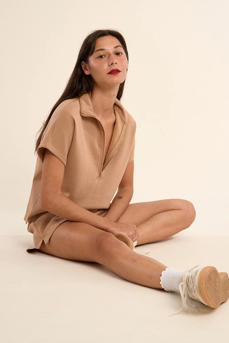 Gala Knitted Sleeveless Sweat by Gabrielle in Camel