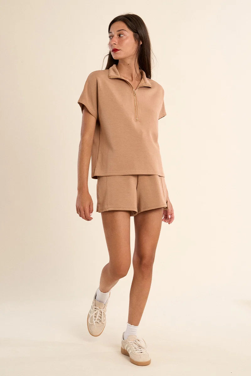 Gala Knitted Sleeveless Sweat by Gabrielle in Camel