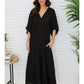 Solid Linen V-Neck Dolman Maxi Dress by Milio Milano in Black