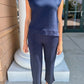 DreamTech Pleated Shoulder Tank with Cropped Pant by Softies in Midnight