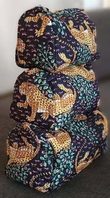 Large Cotton Quilted Makeup/Washbag in Blue Safari