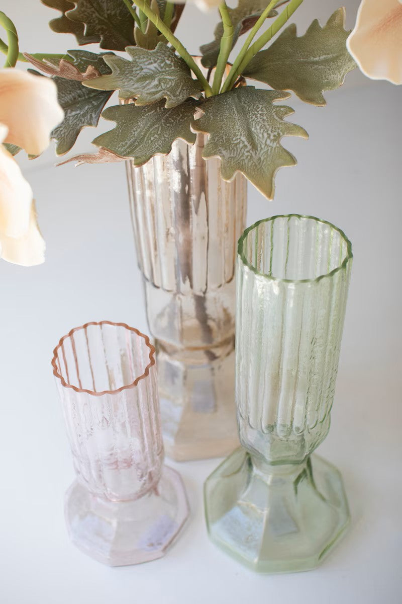 Set of three fluted glass vases (one each color) by Kalalou