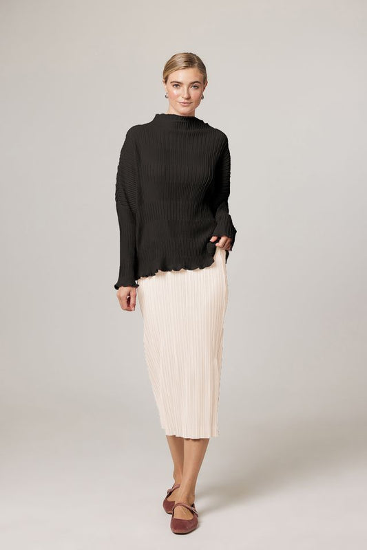 Iris Lettuce Edge Stripe Top by Wild Cosmos in Black