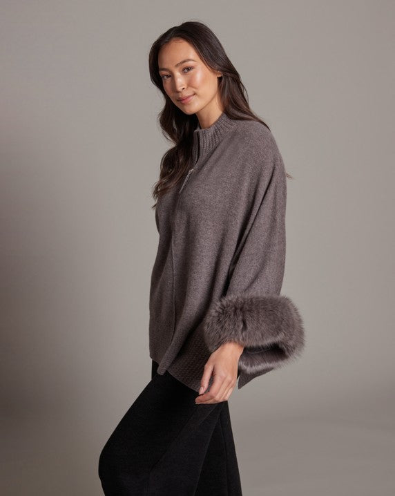 Eliza Fox Trim Poncho by Alashan in Portobello