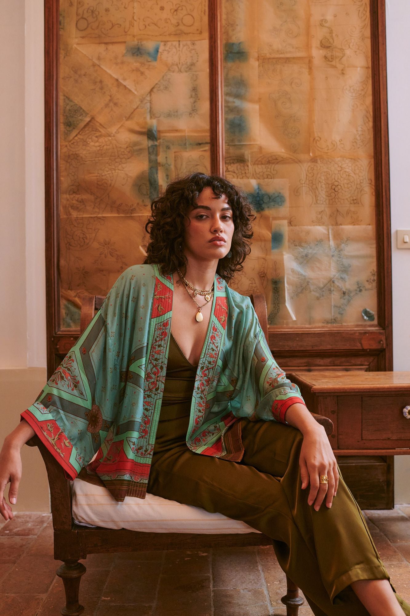 Fleur De Lys Kimono by One Hundred Stars in Aqua
