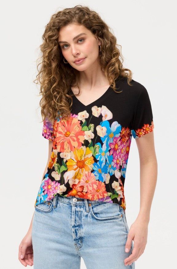 The Janie Favorite Short Sleeve Crew Neck Tee by Johnny Was in Gerbera Scarf