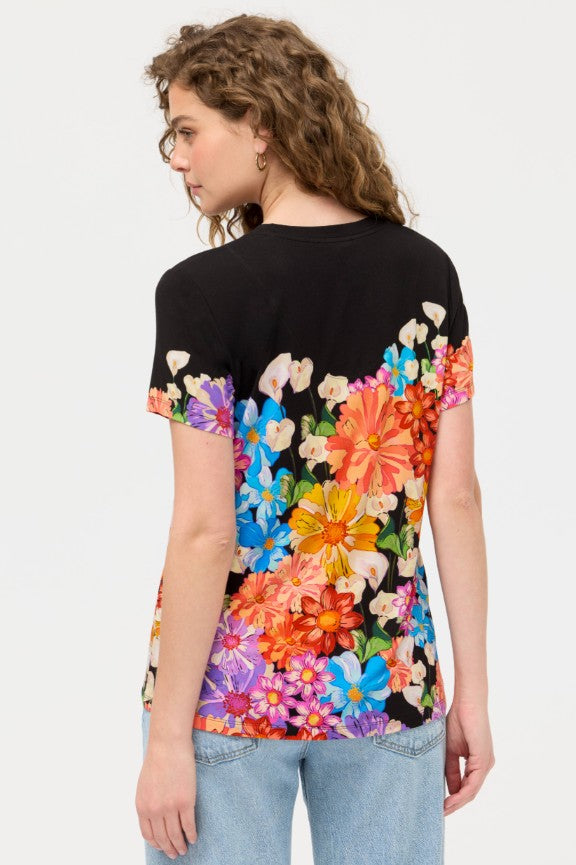 The Janie Favorite Short Sleeve Crew Neck Tee by Johnny Was in Gerbera Scarf