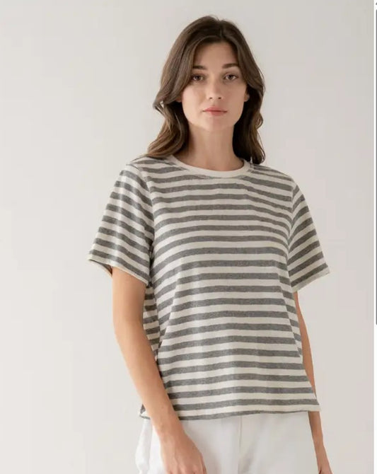 Classic Bold Stripe Crew Tee by elle grey in Grey Stripe