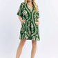 Short Bubble Sleeve Dress by Umgee in Green/Cream Leafy Print
