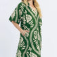 Short Bubble Sleeve Dress by Umgee in Green/Cream Leafy Print