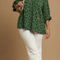 Floral Jacquard Fabric V Neck Top by Umgee in Hunter Green