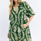 Short Bubble Sleeve Dress by Umgee in Green/Cream Leafy Print