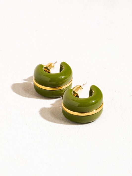 Arlo 18K Gold Small C Hoop Earring by Flanerie by MAIQ in Green