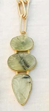 Triple Gemstone Pendant on XL Paperclip 18" Necklace by Virtue jewelry Design in Prehnite