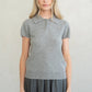 Refined Cap Sleeve Polo Sweater Top by elle grey in Grey