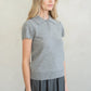 Refined Cap Sleeve Polo Sweater Top by elle grey in Grey