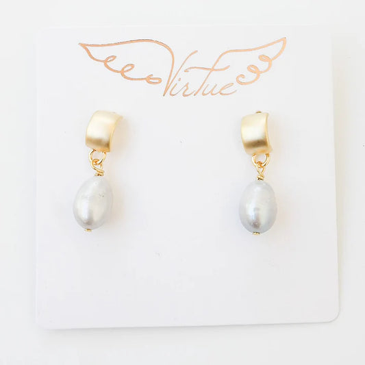 Flat Semi Circle Mini Pearl Earrings by Virtue Jewelry Design in Grey